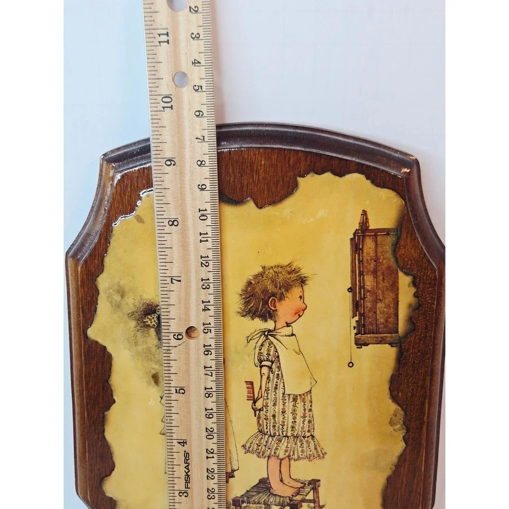Vintage 1979 Holly Hobbie Wood Plaque Wall Art Decoupage Haircut Girls